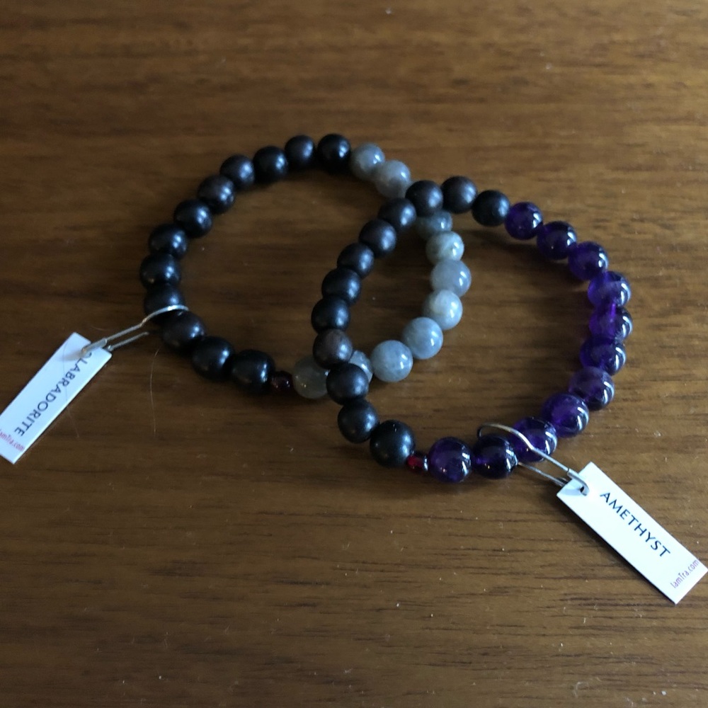 Labradorite + Amethyst Beaded Bracelets - Pair